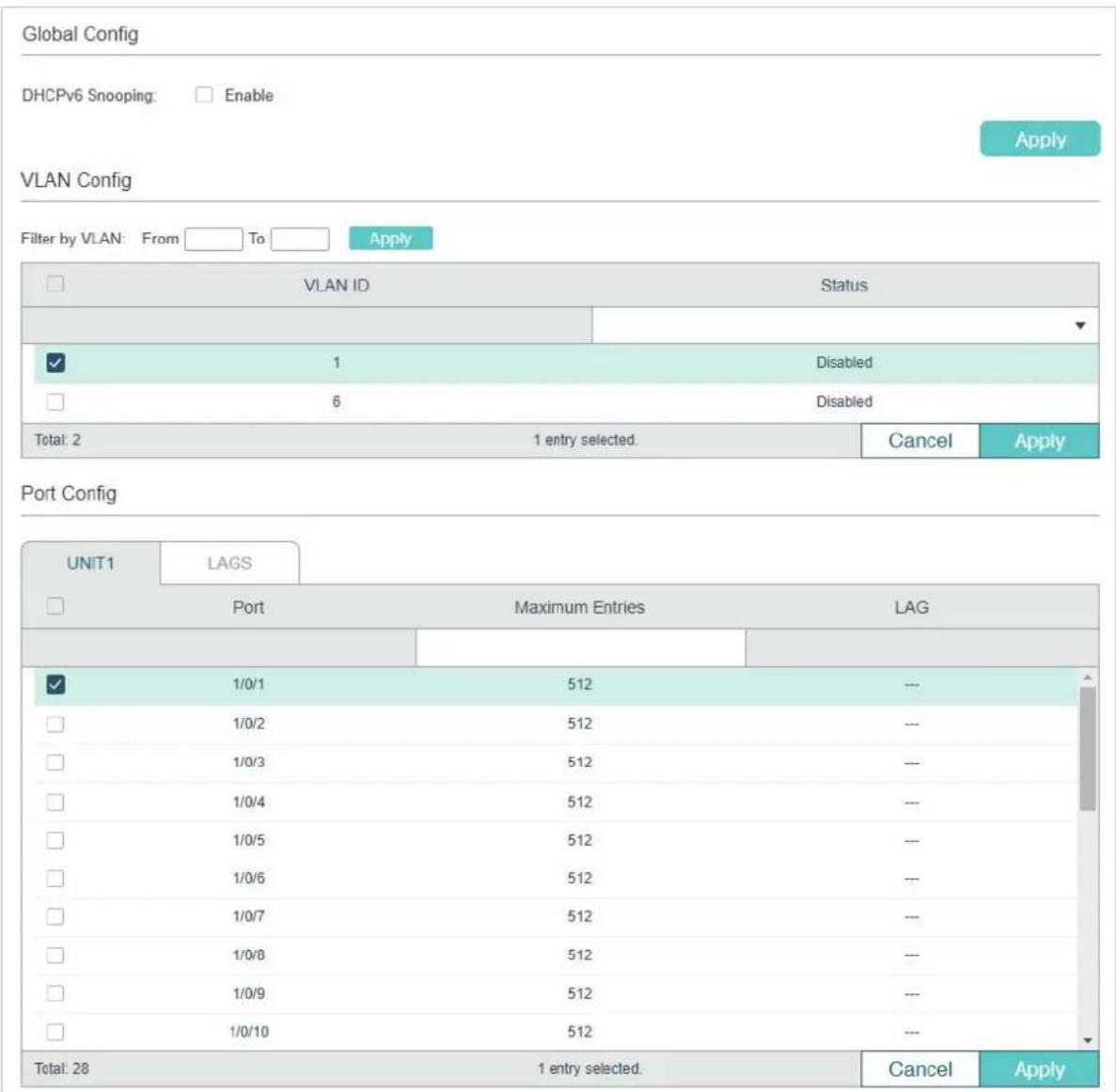 TP-LINK Omada TL-SG2008P - Binding Entries via DHCPv6 Snooping - 1