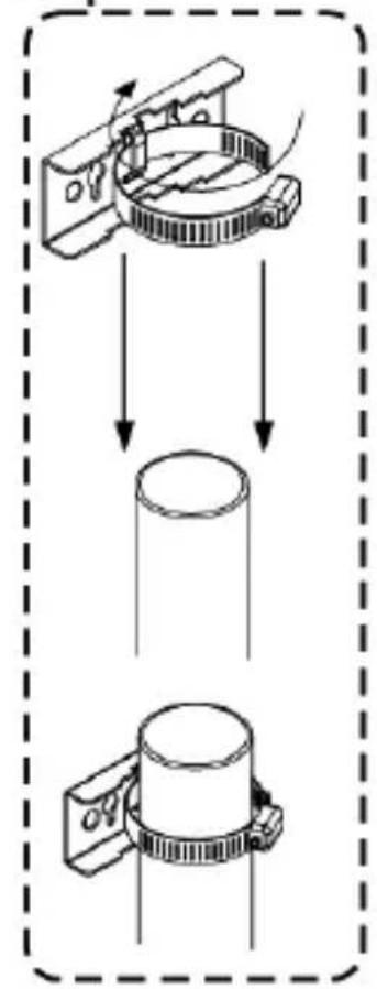 Diagram illustrating mechanical assembly steps with labeled components and directional arrows