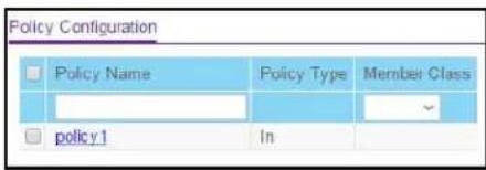 Policy Configuration Policy Name Policy Type Member Class policy1 In