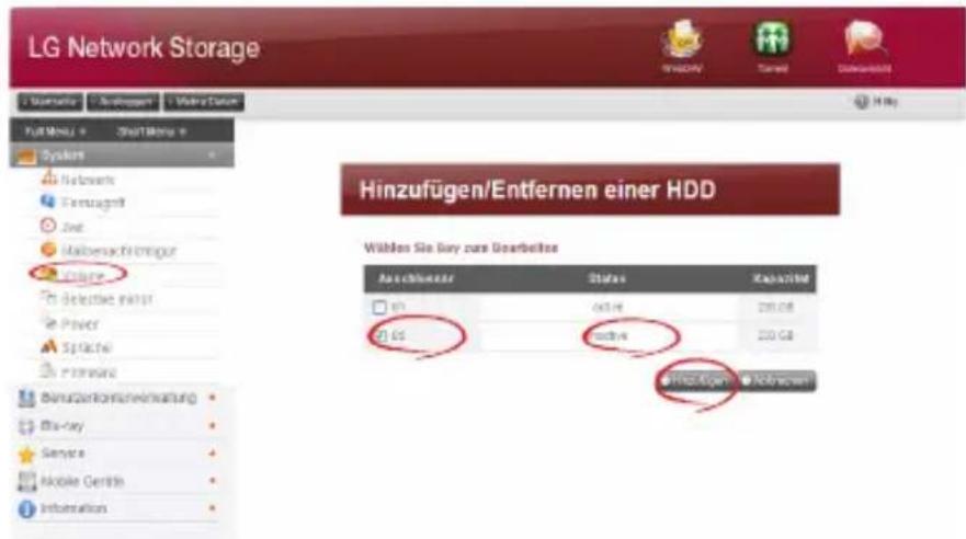 LG Network Storage Hinzufügen/Entfernen einer HDD Wählen Sie Buy zur Goerbeitete Anschlusive Status Kreditel in 60 Hz 200 GB GS 100% 200 GB Hinzufügen Rechnet