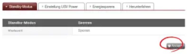 Standby-Modus Einstellung USV Power Energiesparens Herunterfahren Standby-Modus Sperren Wertzeit Sperren Ancen