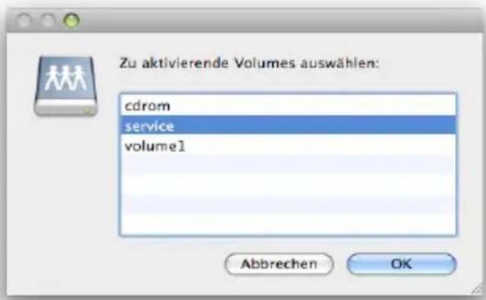 Zu aktivierende Volumes auswählen: cdrom service volumel Abbrechen OK