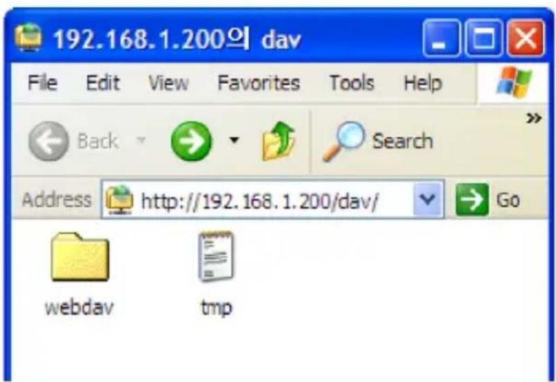 192.168.1.200의 dav File Edit View Favorites Tools Help Back Search Address http://192.168.1.200/dav/ webdav tmp