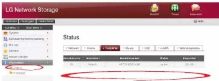 LG Network Storage Status ► Netpoint ► Volume ► Forder ► B#### ► USB ► e-MSK ► Veränderungsstatus Auus/Barbware Mertelbar MinderBarbanen Status Kapazikan 0 Hoch HOTENBULU.KUB Auto 200 GB