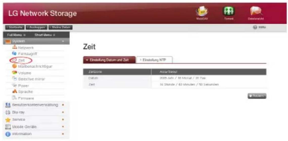 LG Network Storage Startseite Analogungen Nichts Dalam Full Menu Short Menu System Netwerk Farnzugift Zeit Maßenachrichtiger Volume Selective mirror Power Sprache Firmagre Benutzerkontervervaltung Blu-ray Service Mobile Geräte Information Zeit Einstellung Datum und Zeit Einstellung NTP Zeitquote Asia/Seoul Datum 2009 Jahre / 30 Monat / 20 Taa Zeit 16 Stunde / 40 Minuten / 50 Sekunden Appom