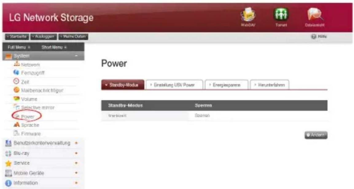 LG Network Storage Startseite Analoggen Meine Daten Full Menu Short Menu System Networks Fernzugriff Zek Mailbenachrichtigur Volume Selective mirror Power Sprache Firmware Benutzerkontenverwaltung Blu-ray Service Mobile Geräte Information Power Standby-Modus Einstellung USV Power Energiesporere Herunterfahren Stanifby-Modus Sperren Verkafter Spanno Andem