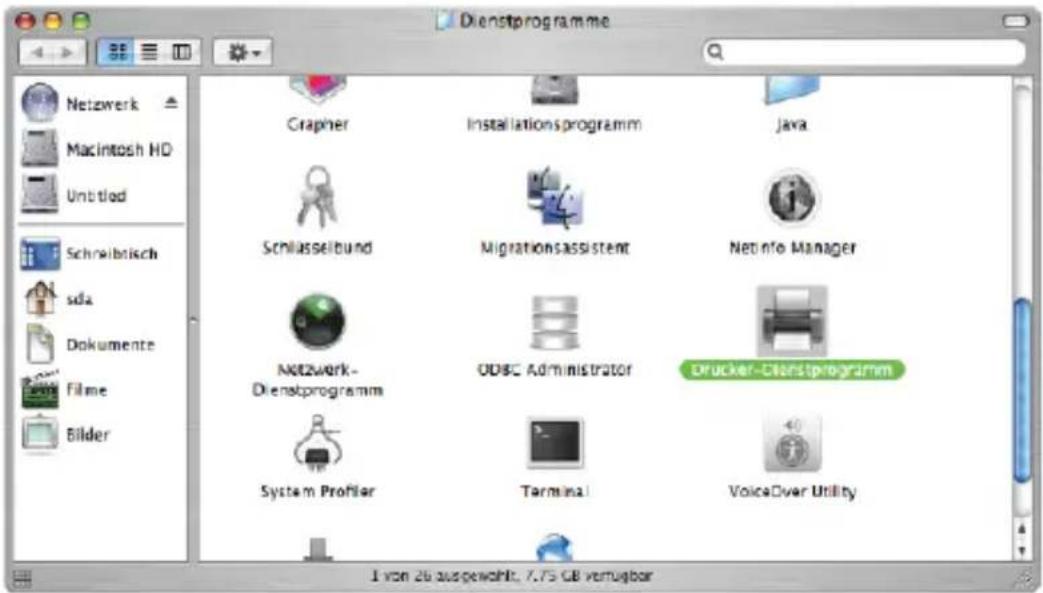 Dienstprogramme Crapher Installationsprogramm Java Schlasseibund Migrationsassistent Netinfo Manager Netzwerk-Dienstprogramm ODSC Administrator Drucker-Cleistprogramm System Profiler Terminal VoiceOver Utility 1 von 26 ausgewicht, 7.75 GB verfügbar