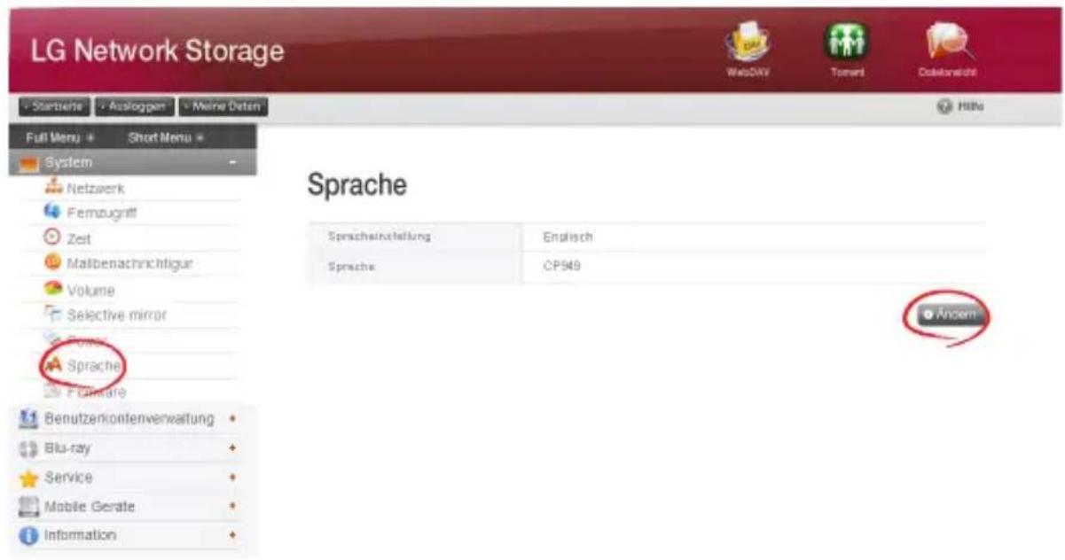 LG Network Storage Startseite Ausloggen Meine Daten Full Menu Short Menu System Netzwerk Fernzugriff Zeit Mailbenachrichtigur Volume Selective mirror Power Sprache Folklare Benutzerkontenverwaltung Blu-ray Service Mobile Geräte Information Sprache Spracheinstellung English Sprache CP549 Ancem