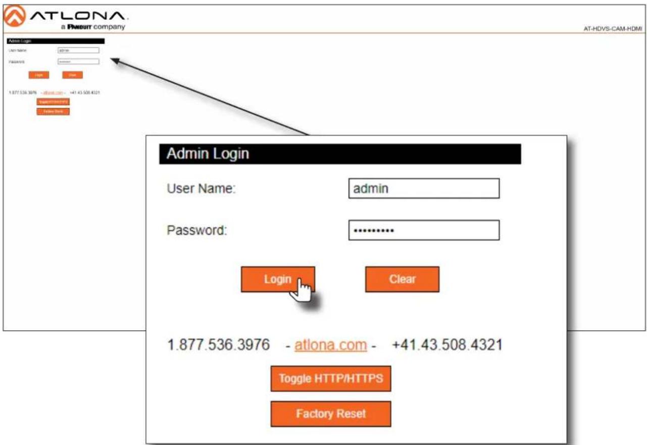 Atlona AT-HDVS-CAM-HDMI - Logging In - 2