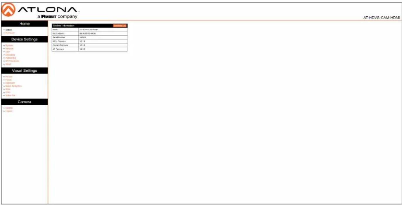 Atlona AT-HDVS-CAM-HDMI - Status Page - 1