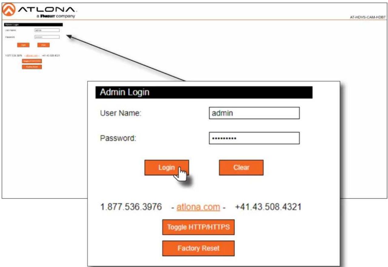 Atlona AT-HDVS-CAM-HDBT - Logging In - 2