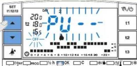 SET 11/12/13 DAY 20:30 t2 18:00 16:50 OFF 0 + 2 + 4 + 6 + 8 + 10 + 12 + 14 + 16 + 18 20 + 22+ t1 t2 t3 DAY PROG ½ h OK C * / * t*
