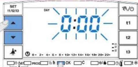 SET 11/12/13 DAY 0:00 t1 t2 t3 0 = 2 * 4 * 6 * 8 * 10 * 12 * 14 * 16 * 18 * 20 * 22 * DAY PROG 为 h OK C *▲* t*