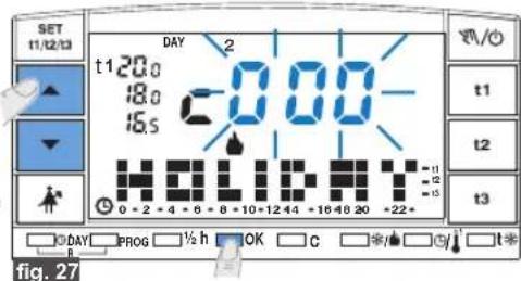 SET 11/12/13 DAY t120.0 18.0 16s 0 0 0 HOLID 0 + 2 + 4 + 6 + 8 + 10 + 12 44 - 16 48 20 + 22+ 0 DAY PROG ½ h OK C * // t1 t2 t3 fig. 27