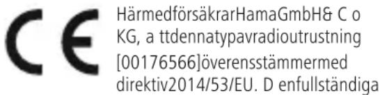 CE HärmedförsäkrarHamaGmbH& C o KG, a ttdennatypavradioutrustning [00176566]överensstämmermed direktiv2014/53/EU. D enfullständiga