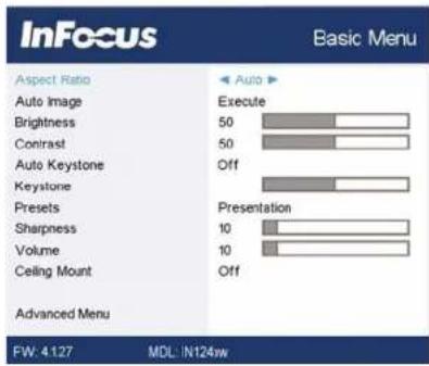 INFOCUS IN128HDx - Basic Menu - 1