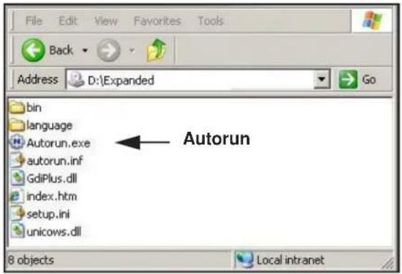 File Edit View Favorites Tools Back Address D:\Expanded Go bin language Autorun.exe autorun.inf GdiPlus.dll index.htm setup.ini unicows.dll 8 objects Local intranet