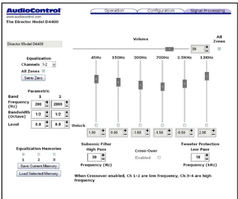 AudioControl The Director Model D3400 - Signal Processing Tab - 1