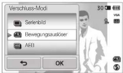 Verschluss-Modi Serienbild Bewegungsauslöser AEB 30 VGA