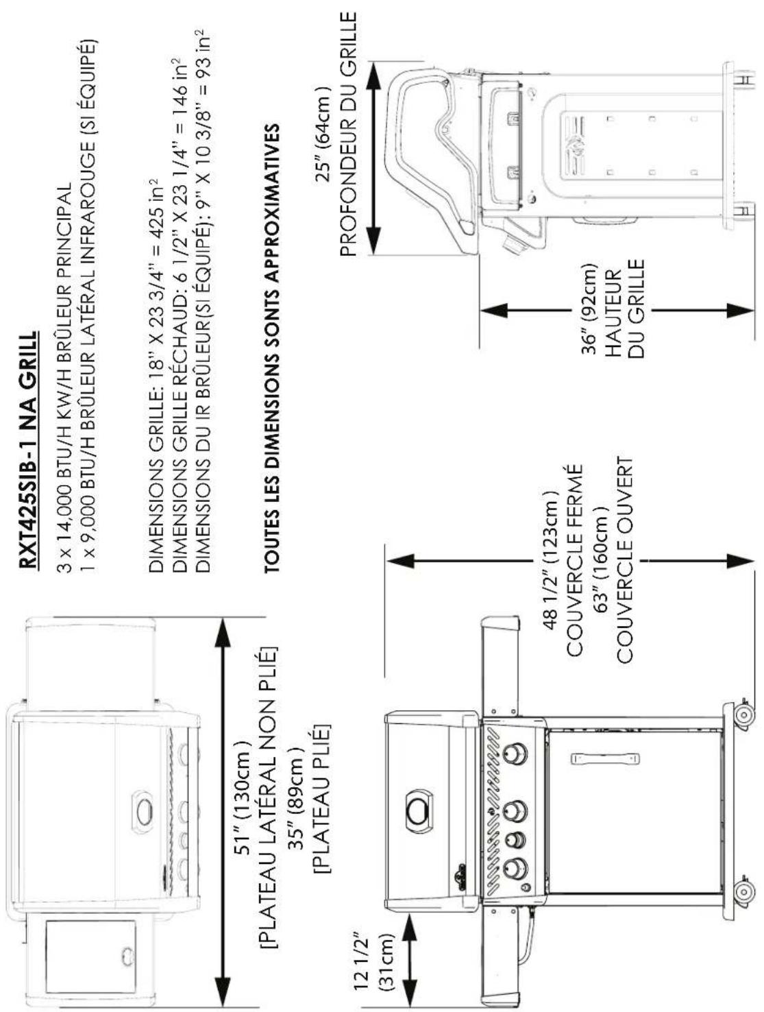 Napoleon Rogue XT 425 SIB - DIMENSIONS - 1