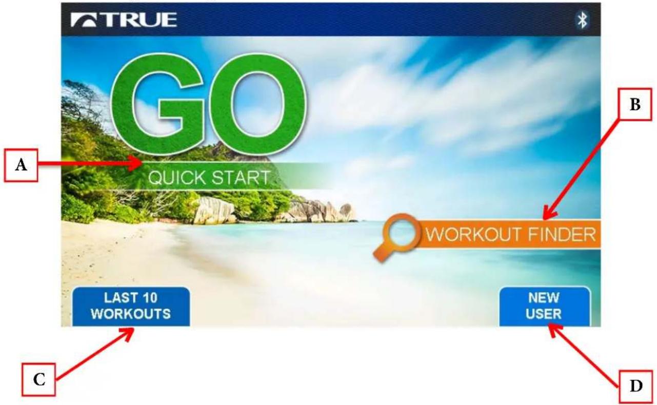 GO A QUICK START B WORKOUT FINDER LAST 10 WORKOUTS NEW USER C D