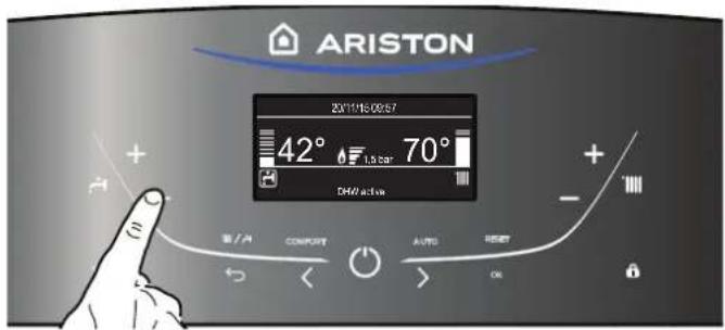 ARISTON 201115-09:57 42° 70° L3 car DHW active + - + - COMPANY AUTO CONTROL ← < > OK