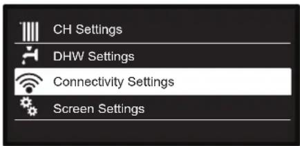 CH Settings DHW Settings Connectivity Settings Screen Settings