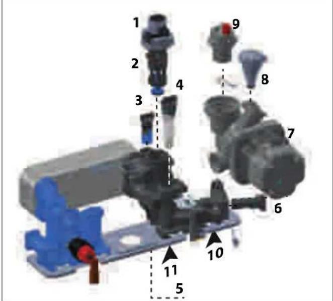 Exploded view diagram of a mechanical assembly with numbered parts for identification