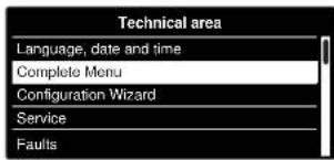 Technical area Language, date and time Complete Menu Configuration Wizard Service Faults