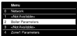 Menu 0 Network 1 2 Boiler Parameters 3 4 Zone1 Parameters