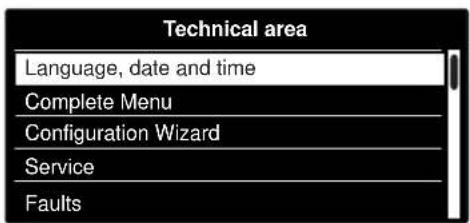 Technical area Language, date and time Complete Menu Configuration Wizard Service Faults