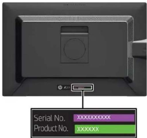 HP Z24i G2 - Locating the Serial Number and Product Number - 2