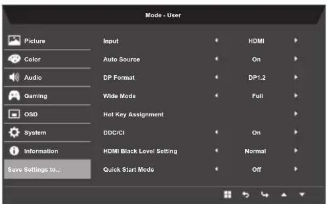 ACER Nitro RG270 - Save Settings to..... (User mode only) - 2