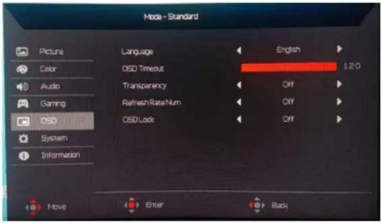 ACER Nitro XZ272P - Adjusting the OSD - 1