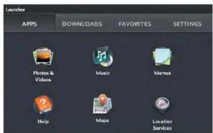 Launcher APPS DOWNLOADS FAVORITES SETTINGS Photos & Videos Music Memos Help Maps Location Services