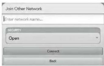 Join Other Network Enter network name... SECURITY Open Connect Back