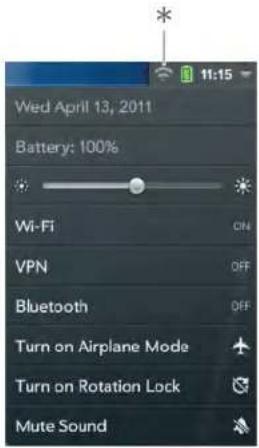 Wed April 13, 2011 Battery: 100% Wi-Fi VPN Bluetooth Turn on Airplane Mode Turn on Rotation Lock Mute Sound