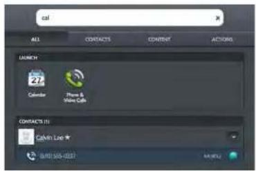 call ALL CONTACTS CONTENT ACTIONS Launch Calendar Phone & Video Call CONTACTS (1) Calvin Lio ★ BUTTER 05-0207