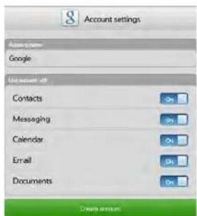 Account settings Access name: Google Un accounted list Contacts Messaging Calendar Email Documents
