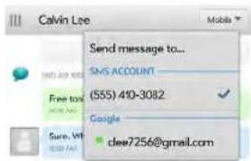 Calvin Lee Send message to... SMS ACCOUNT (555) 410-3082 Google clee7256@gmail.com