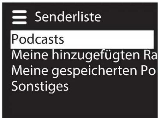 Senderliste Podcasts Meine hinzugefügten Ra Meine gespeicherten Po Sonstiges