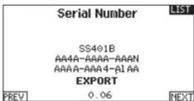 SPEKTRUM DX20 - To export the serial number: - 1