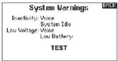 SPEKTRUM DX20 - System Warnings: - 6