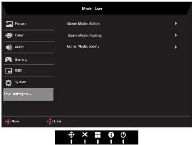ACER Predator CG437KP - Save Setting to...(User mode only) - 1