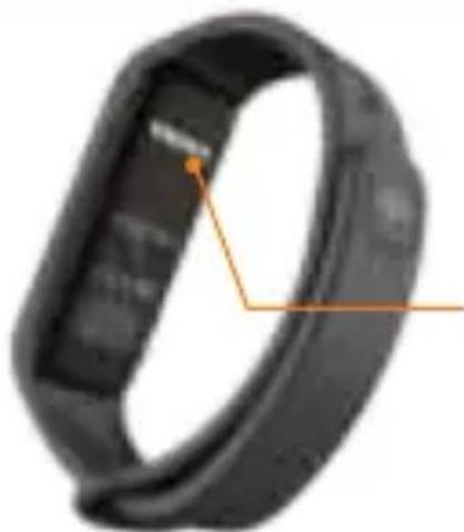 Close-up of a black wristband with orange annotation lines pointing to specific areas (no text or symbols visible)