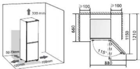 300 mm 50-70mm 100mm 100mm 660 ≥100 ≥100 1150 1210 880 115°