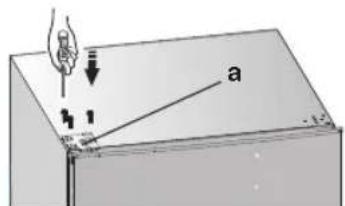 Diagram showing a hand holding a tool above a rectangular box with labeled points and an arrow, likely illustrating a mechanical or electrical setup.