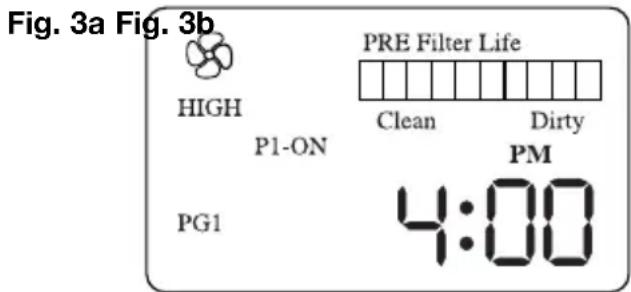 Fig. 3a Fig. 3b PRE Filter Life HIGH P1-ON Clean Dirty PM PG1 4:00