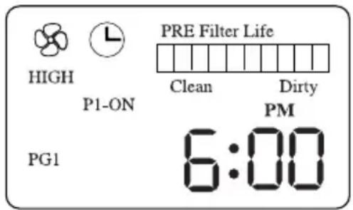 PRE Filter Life HIGH P1-ON Clean Dirty PM PG1 6:00