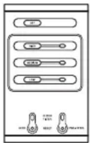 Diagram of a server rack with labeled buttons and ports, showing status indicators for 'OK', 'Cancel', and 'Hold'.